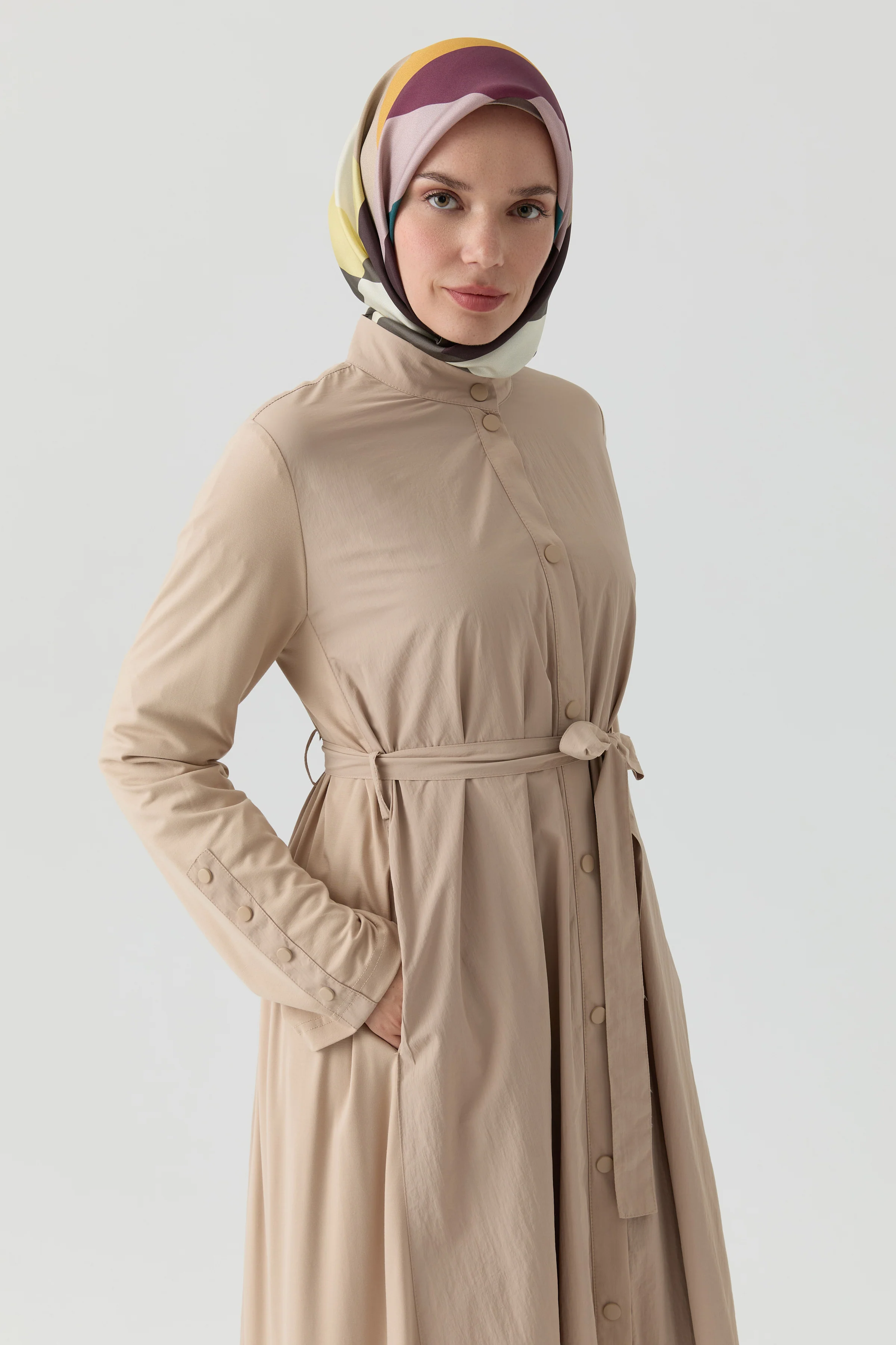 Cap combiné en maille - Beige - Image 5