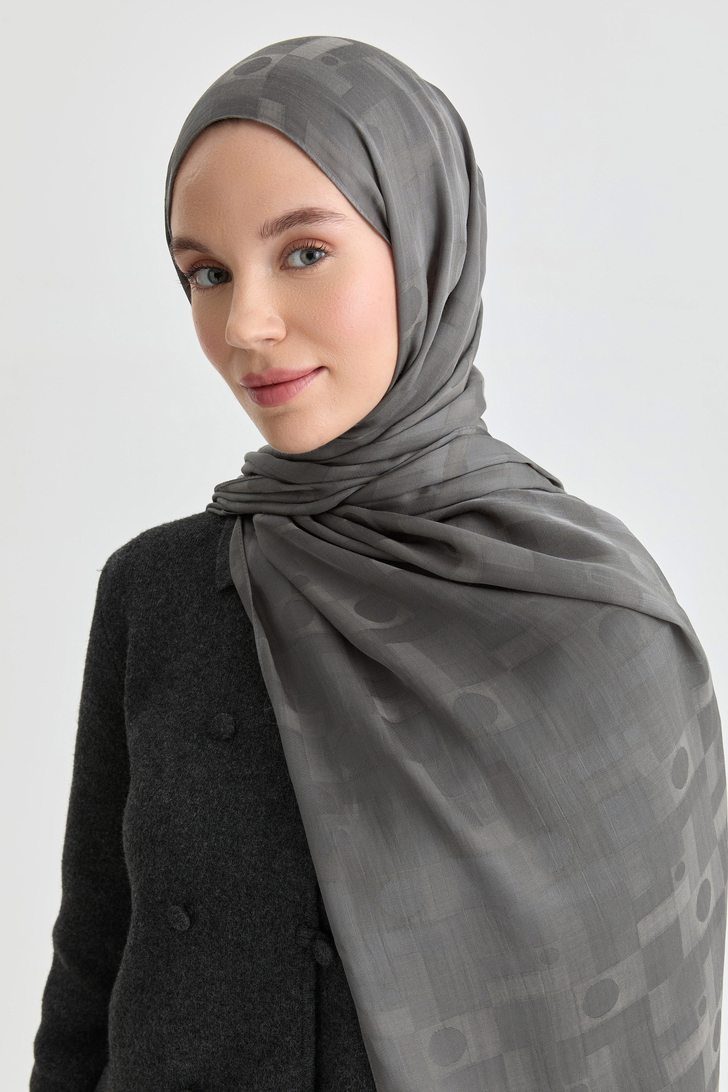 Châle jacquard Miray Natural - Gris fumée - Image 4