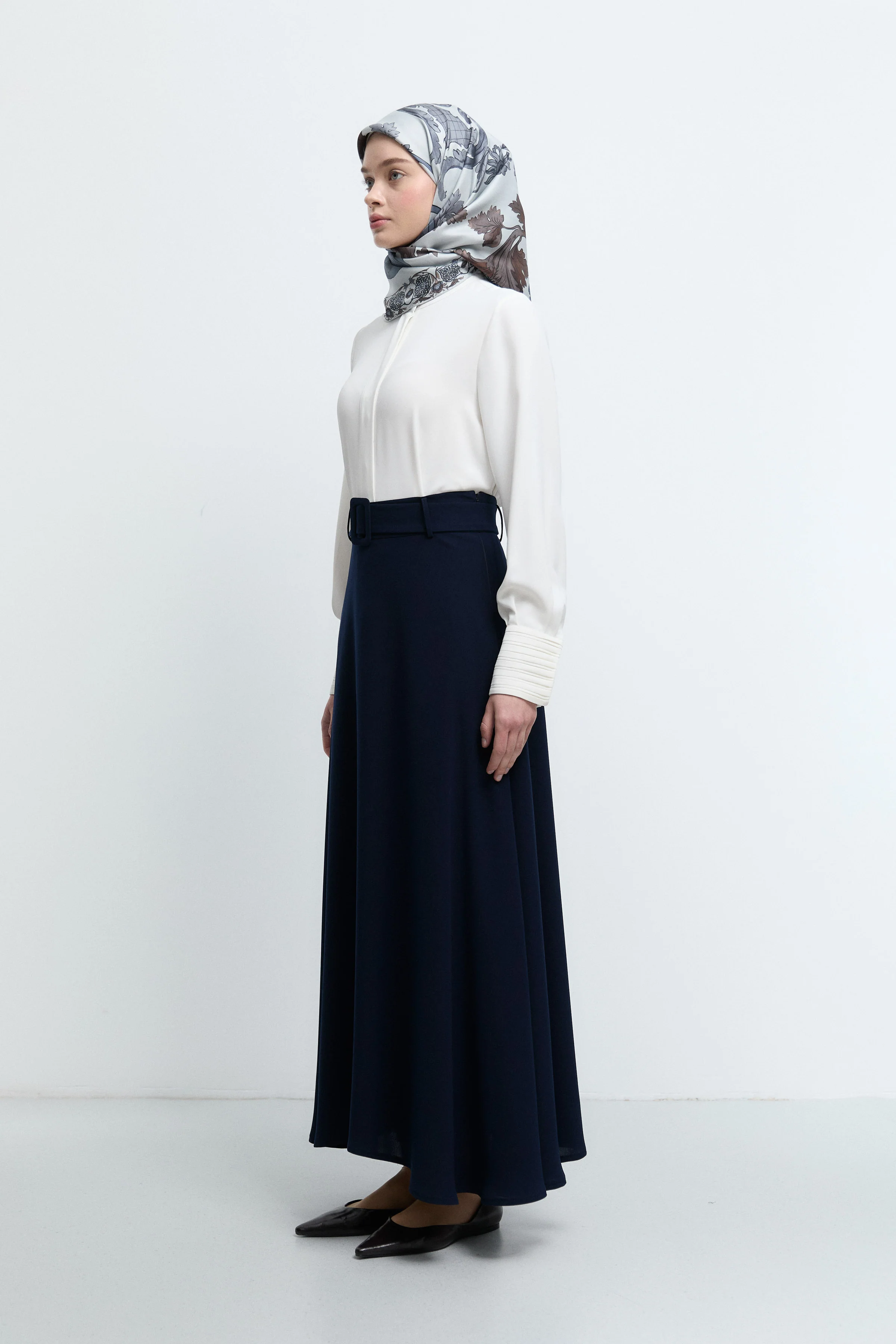 Jupe avec ceinture - Blue marine - Image 3